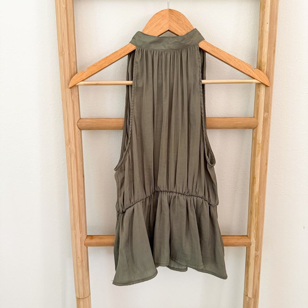 American Eagle Olive Halter Tie Neck Sleeveless Peplum Blouse XS Flowy Boho